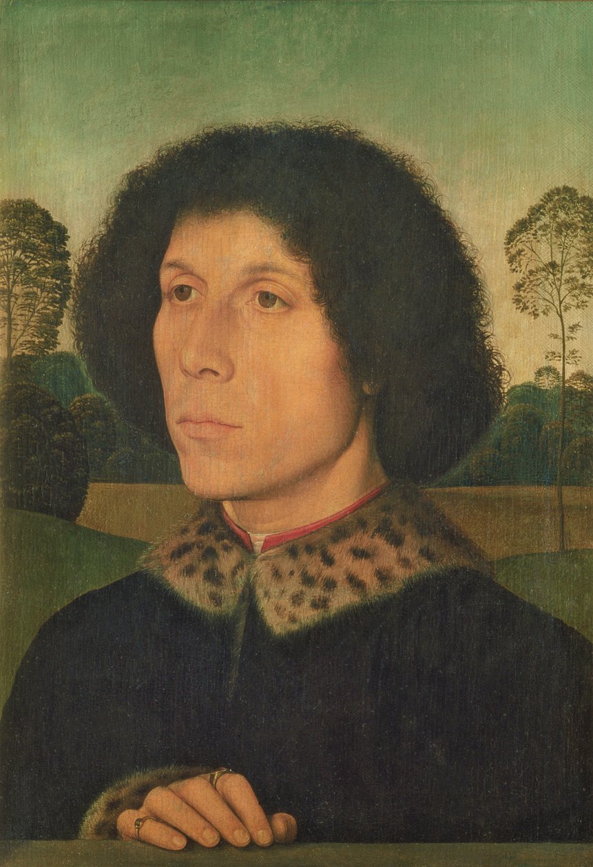 Portrett av en mann mot et landskap, ca. 1470 (panel) av Hans Memling