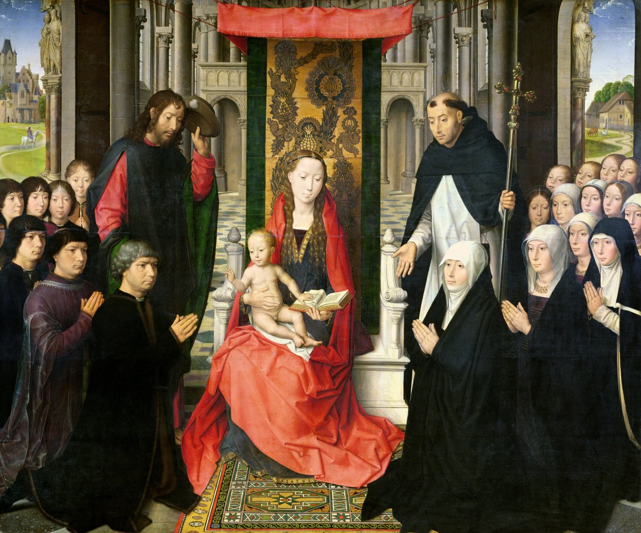 Jomfruen og barnet med St. James og St. Dominic som presenterer giverne og deres familie, kjent som Virgin of Jacques Floreins, ca. 1490 av Hans Memling