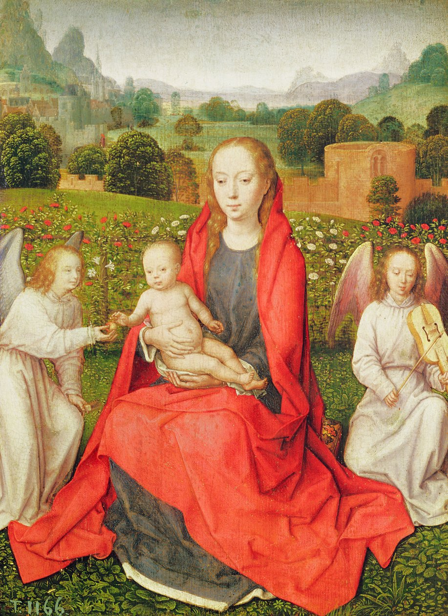Jomfru og barn mellom to engler, ca. 1480-tallet (olje på eik) av Hans Memling