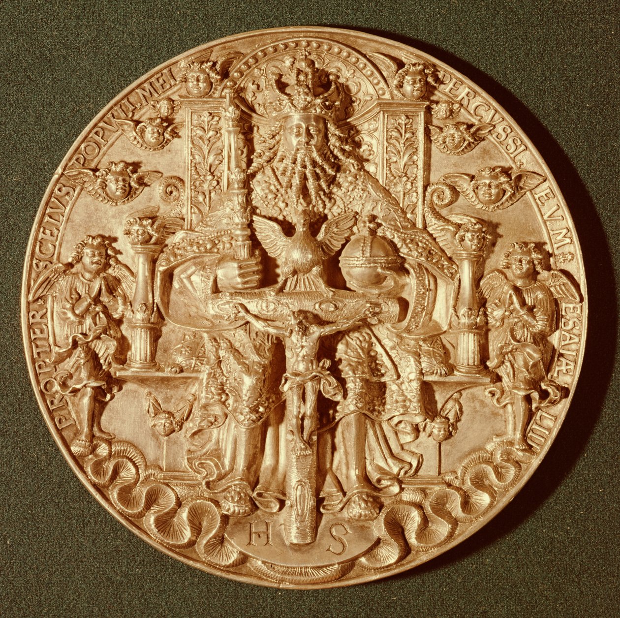 Treenighetsmedalje, omstøpt versjon av original laget i 1544 nå i Domschatz, Trier (gull) av Hans Reinhart