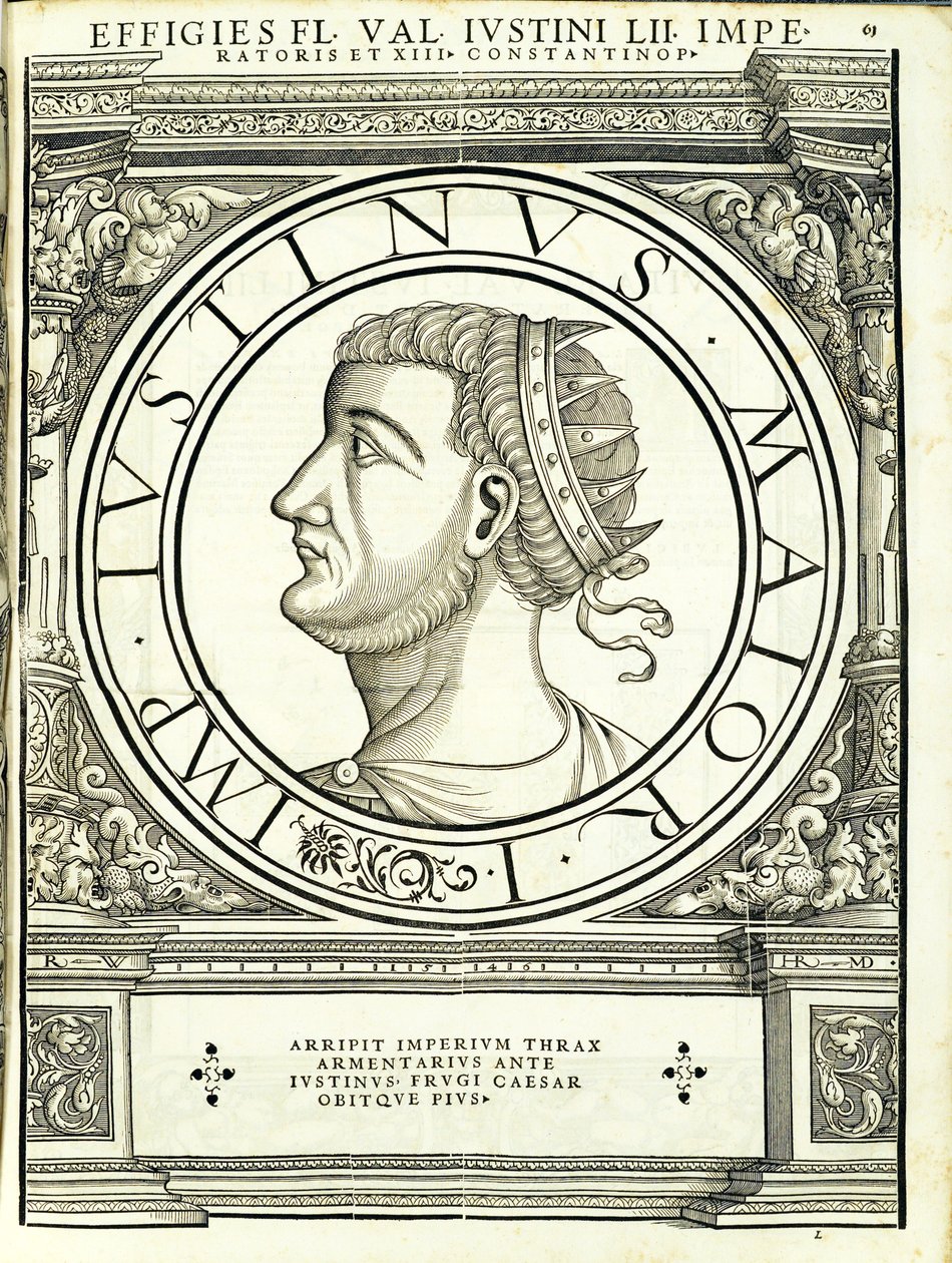 Justinus, illustrasjon fra 'De romerske keisere i hele øst og vest' av Hans Rudolf Manuel Deutsch