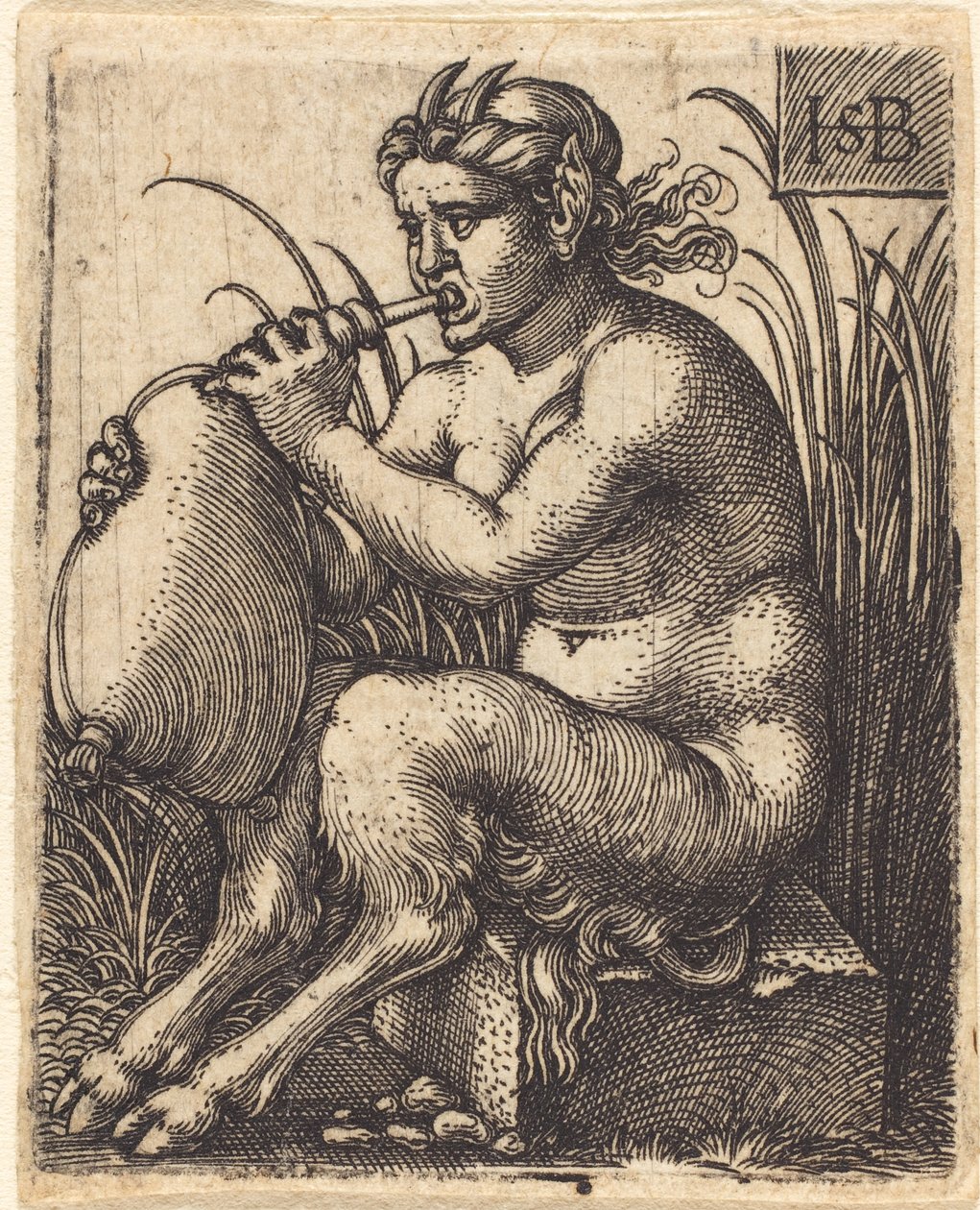 Satyrkvinne som spiller sekkepipe, ca. 1525-50 av Hans Sebald Beham