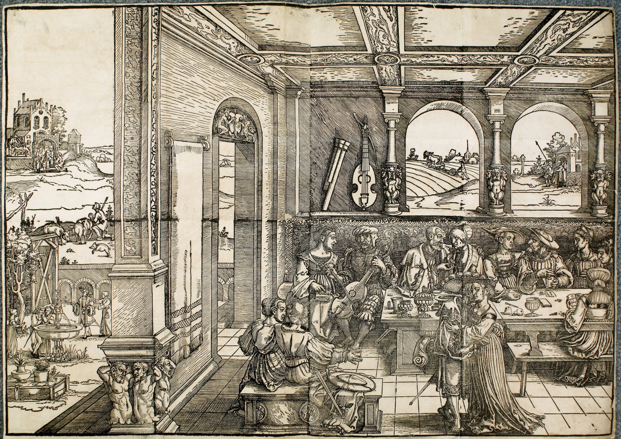 The Prodigal Son (tresnitt, trykt fra åtte blokker) av Hans Sebald Beham