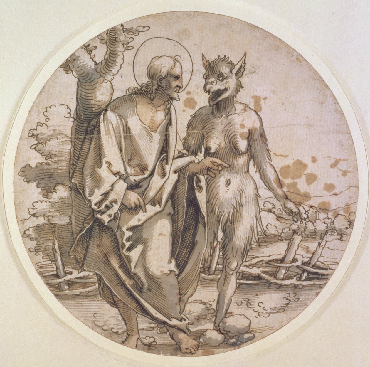 The Temptation of Christ, ca. 1522 (penn og blekk, wc og vask på papir) av Hans Sebald Beham