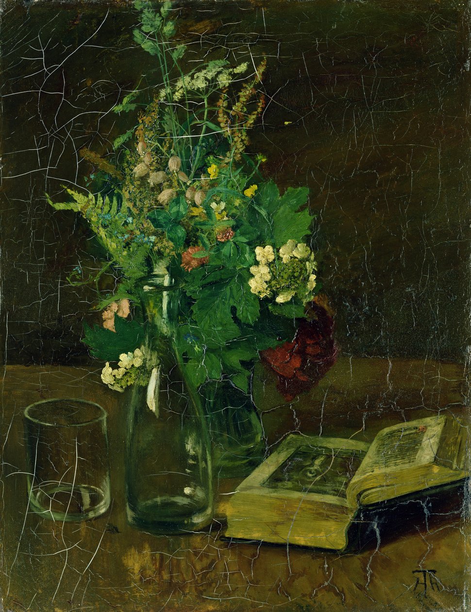 Stilleben med en haug med blomster og en bibel, 1872 av Hans Thoma