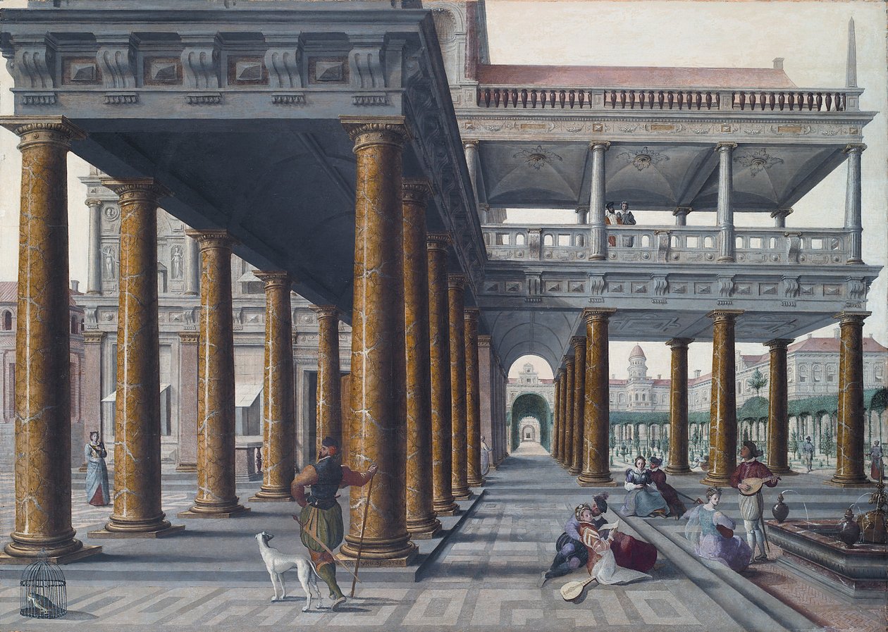 Arkitektonisk Caprice med figurer av Hans or Jan Vredeman de Vries