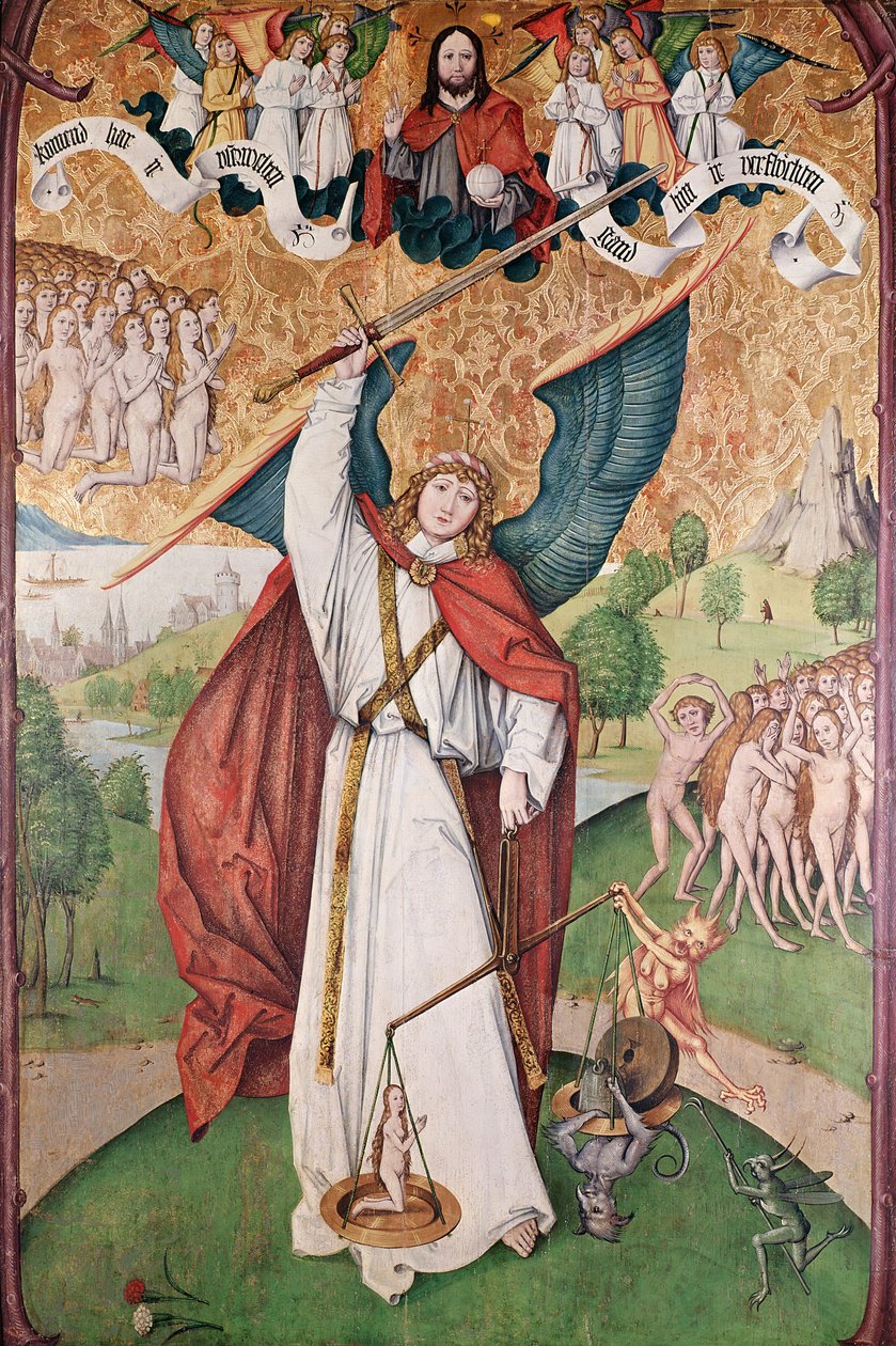 St. Michael veier sjelene ved den siste dommen, ca. 1500 (tempera på panel) av Hans Leu