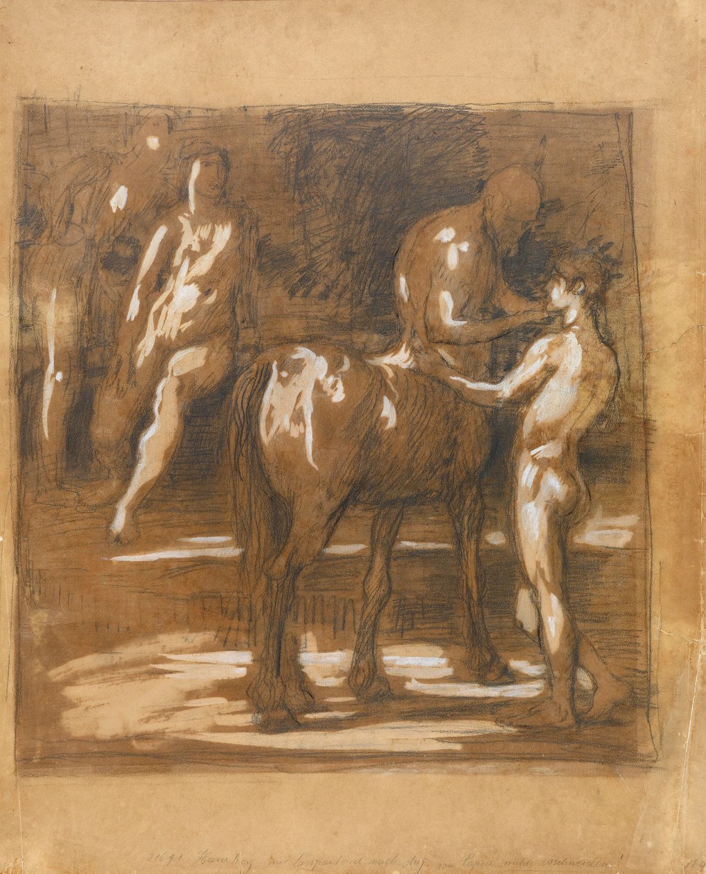 Studieblad med centaur og to figurer av Hans von Marées