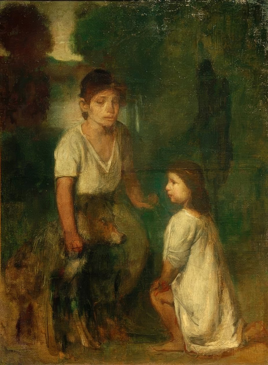 To barn med hund av Hans von Marées