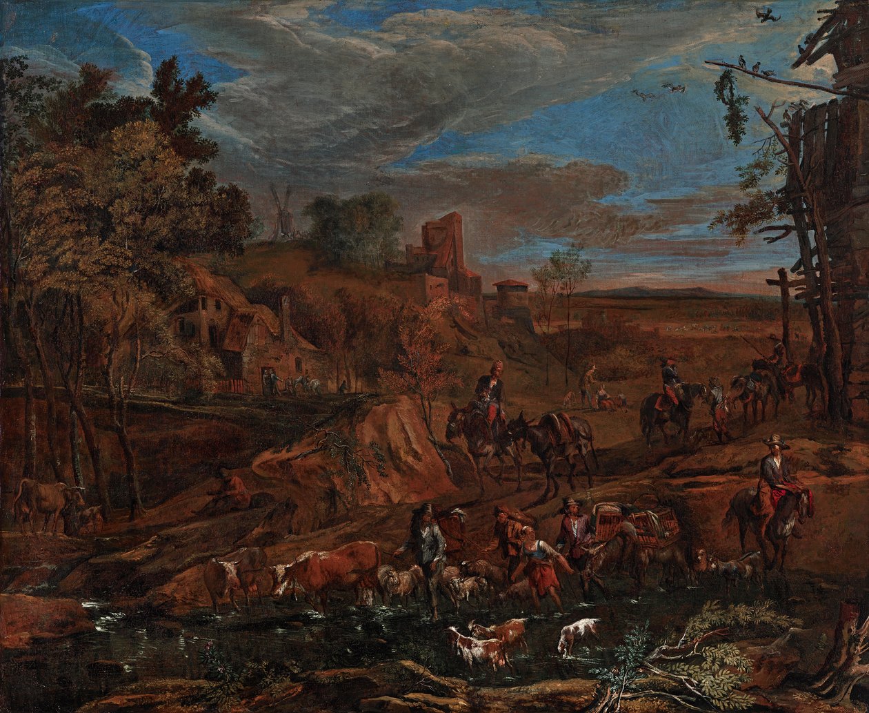 Høstlandskap med vadested og storfedrift av Hans (Johann Baptist) Graf