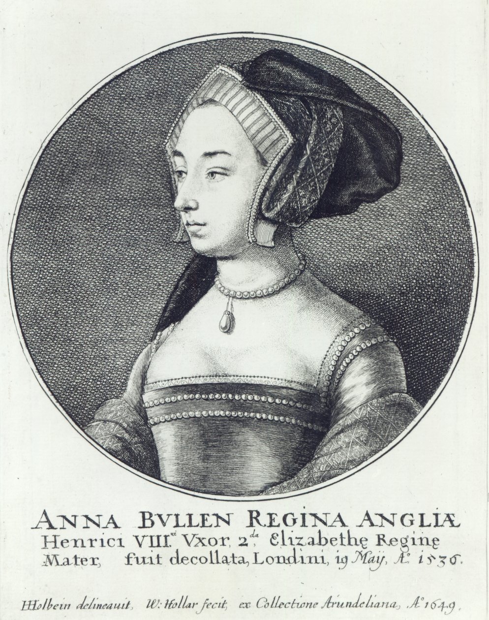 Anne Boleyn, etset av Wenceslaus Hollar av Hans (after) Holbein the Younger