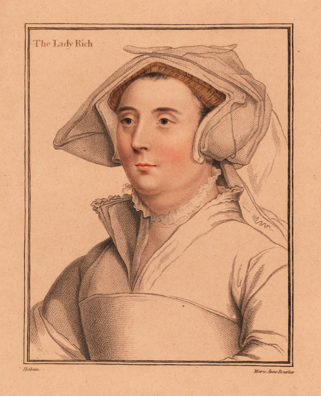 Elizabeth Jenkes, Lady Rich, kone til Sir Richard Rich., 1812 (gravering) av Hans (after) Holbein the Younger
