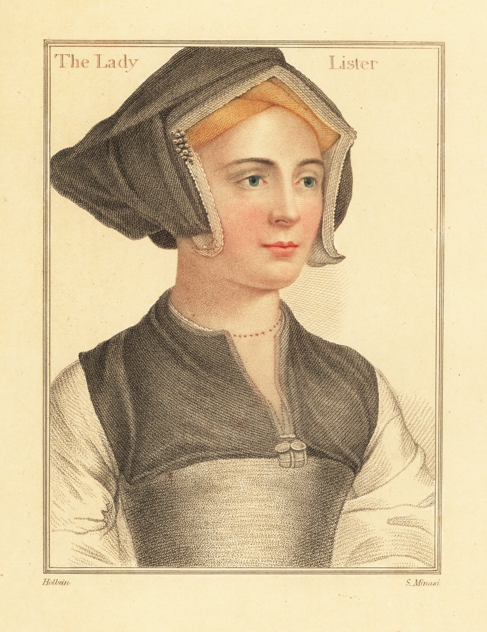 Isabel Shirley, kone til den engelske sjefsjef Sir Richard Lyster, 1812 (gravering) av Hans (after) Holbein the Younger