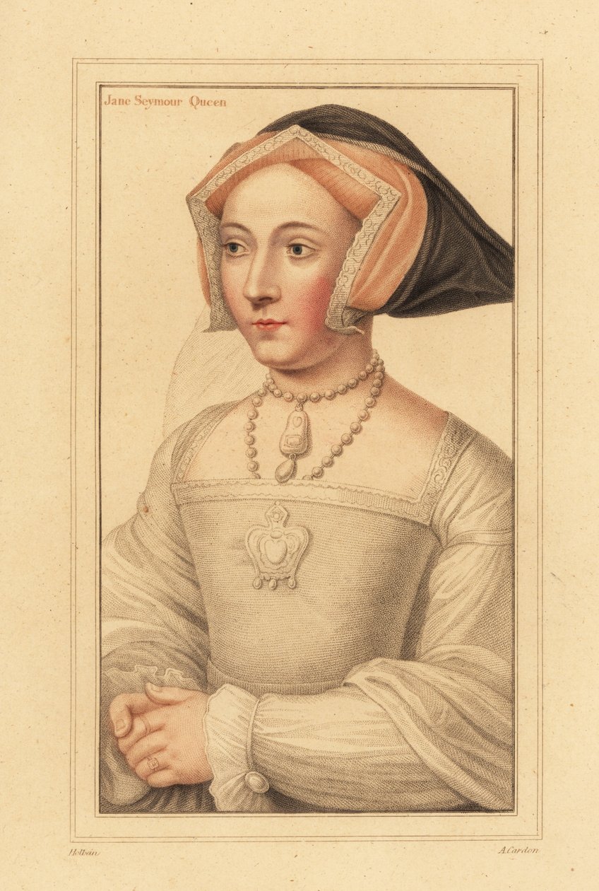 Jane Seymour, dronning av England, tredje kone til kong Henry VIII, 1812 (gravering) av Hans (after) Holbein the Younger