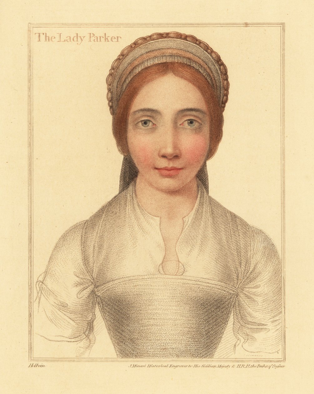 Lady Parker, kone til Sir Henry Parker., 1812 (gravering) av Hans (after) Holbein the Younger