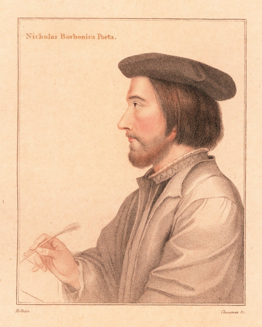Nicholas Borbonius, latinsk poet og lærer., 1812 (gravering) av Hans (after) Holbein the Younger
