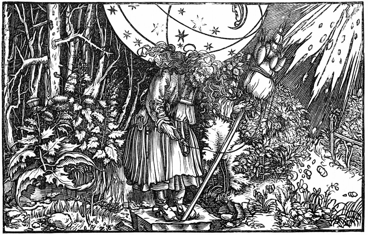 Gammel kvinne (heks eller fe) spinner av Hans (after) Holbein the Younger