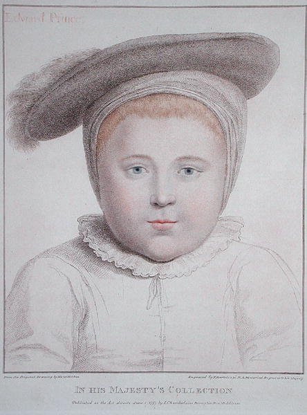 Portrett av Edward VI (1537-53) gravert av Francesco Bartolozzi (1727-1815) 1796 (gravering) av Hans (after) Holbein the Younger