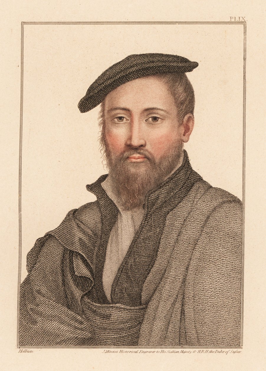 Portrett av en ukjent mann, hoff til kong Henry VIII, ca. 1532., 1812 (gravering) av Hans (after) Holbein the Younger
