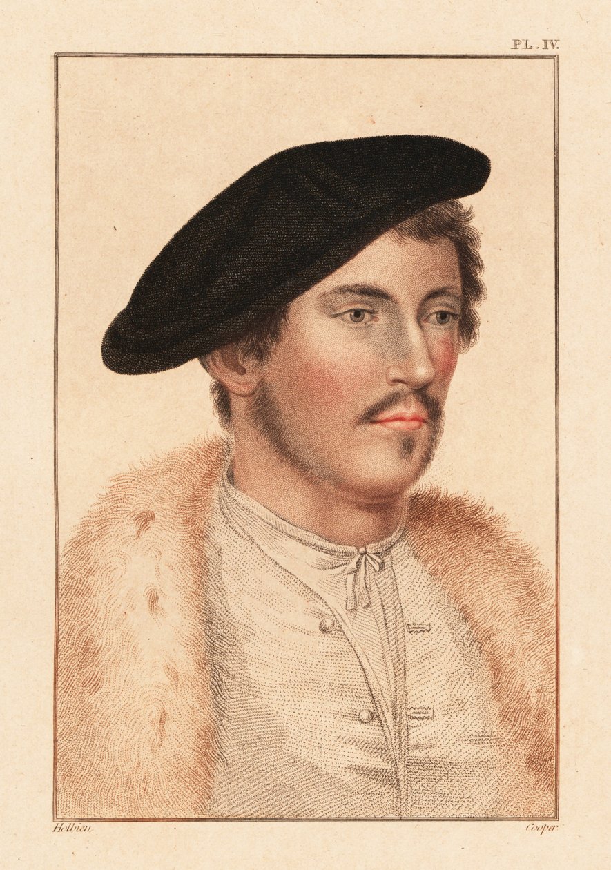 Portrett av en ukjent mann, hoff til kong Henry VIII, ca. 1532., 1812 (gravering) av Hans (after) Holbein the Younger
