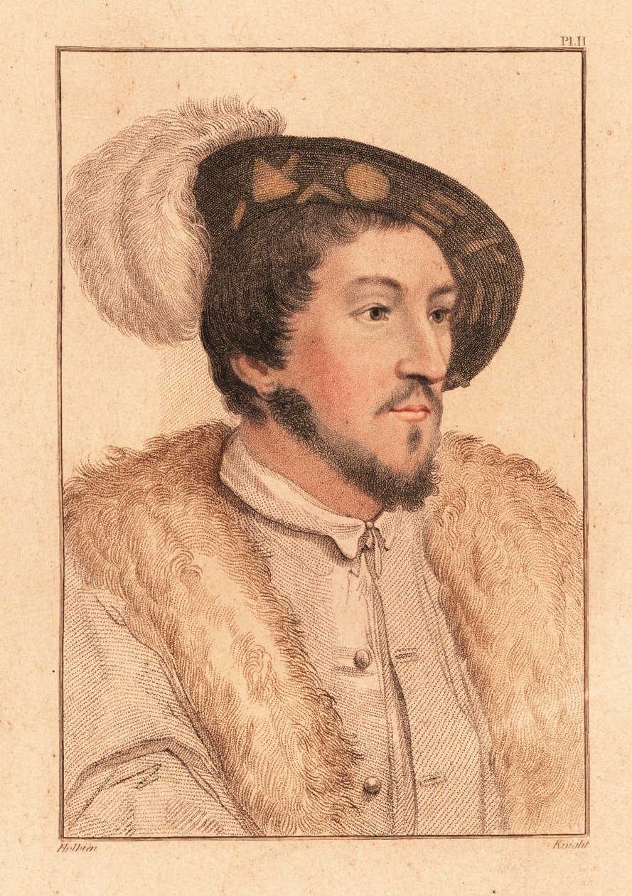 Portrett av en ukjent mann, hoff til kong Henry VIII, ca. 1532. ,1812 (gravering) av Hans (after) Holbein the Younger