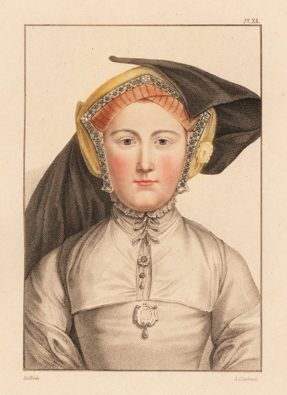 Portrett av ukjent kvinne fra hoffet til kong Henry VIII., 1812 (gravering) av Hans (after) Holbein the Younger