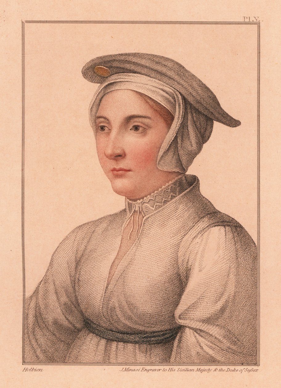 Portrett av ukjent kvinne fra hoffet til kong Henry VIII., 1812 (gravering) av Hans (after) Holbein the Younger