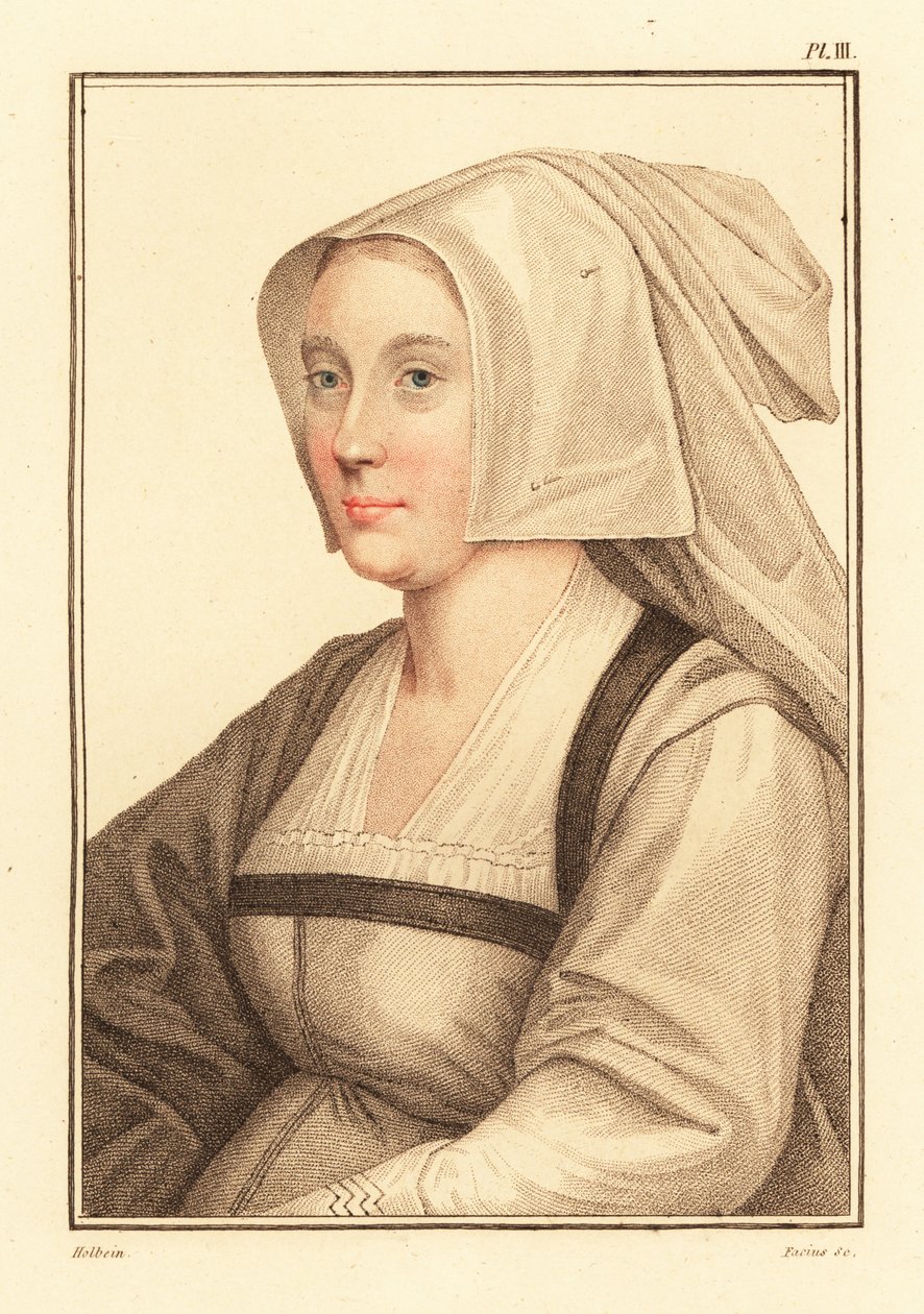 Portrett av ukjent kvinne fra hoffet til kong Henry VIII., 1812 (gravering) av Hans (after) Holbein the Younger