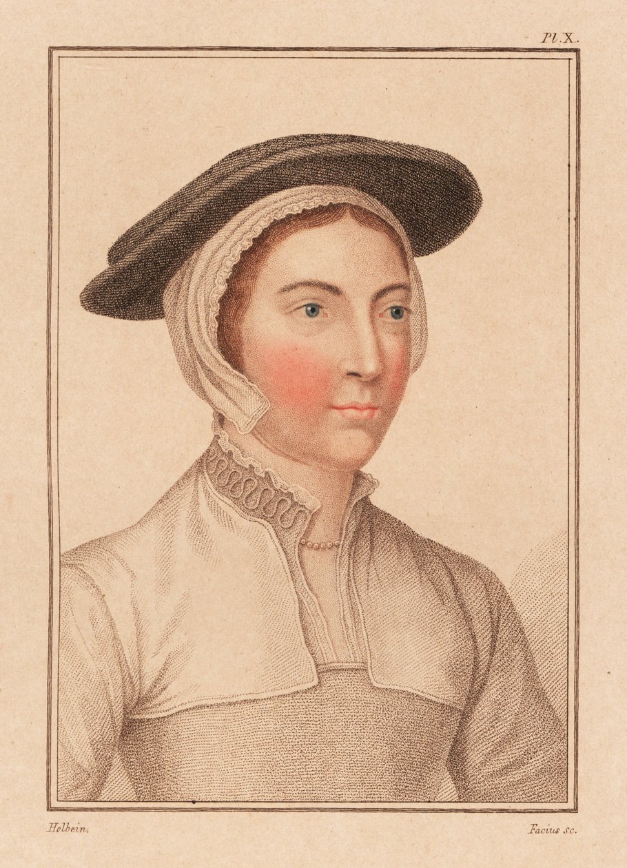 Portrett av ukjent kvinne fra hoffet til kong Henry VIII., 1812 (gravering) av Hans (after) Holbein the Younger