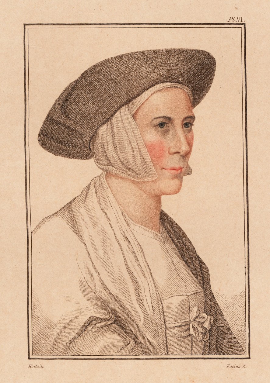 Portrett av ukjent kvinne fra hoffet til kong Henry VIII., 1812 (gravering) av Hans (after) Holbein the Younger
