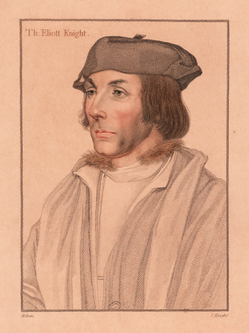 Sir Thomas Elyot , engelsk diplomat og lærd., 1812 (gravering) av Hans (after) Holbein the Younger