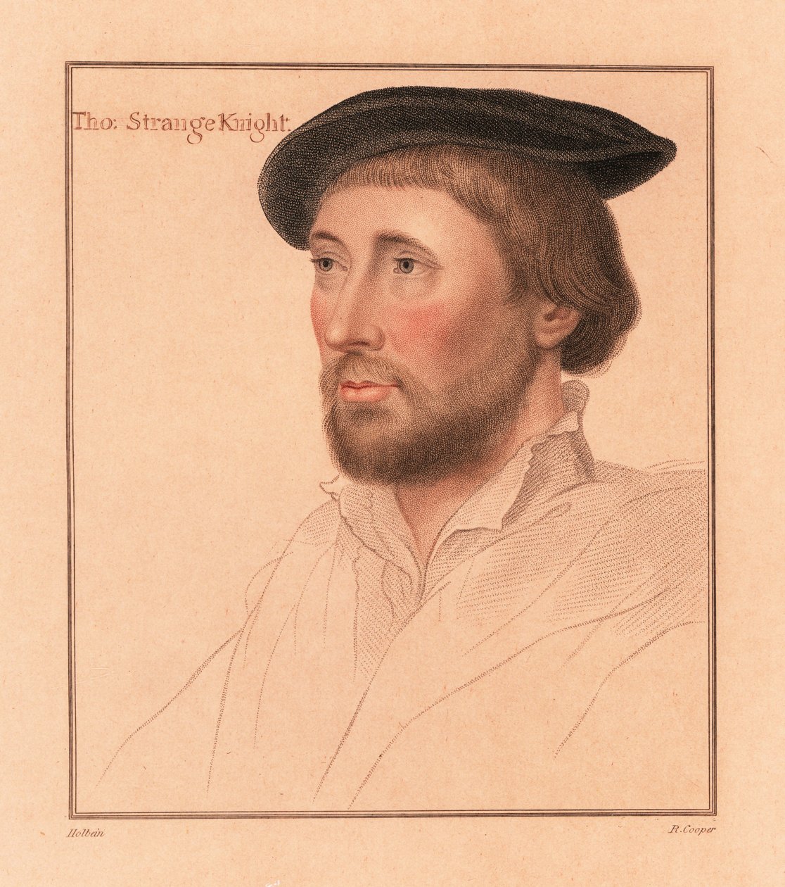 Sir Thomas le Strange fra Hunstanton, høy sheriff av Norfolk., 1812 (gravering) av Hans (after) Holbein the Younger