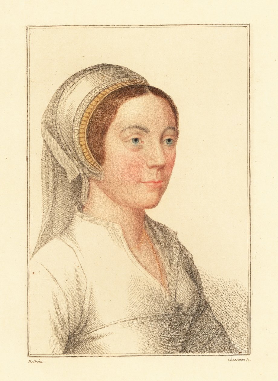 Uidentifisert kvinne, retten til kong Henry VIII., 1812 (gravering) av Hans (after) Holbein the Younger
