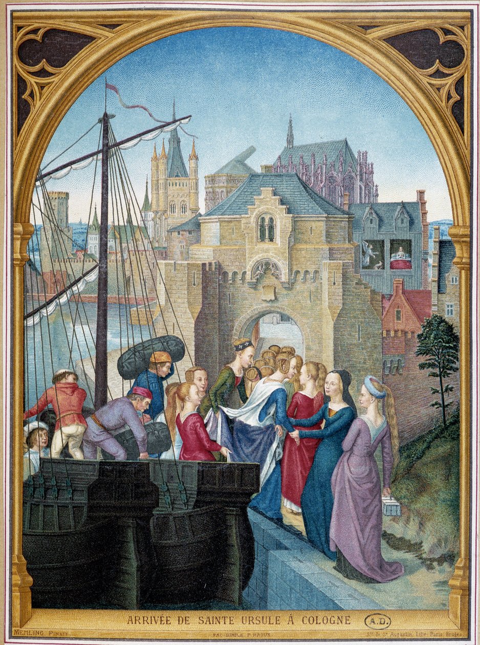 Landing av Saint Ursula i Köln, fra ca. sjakk av Saint Ursula av Memling av Hans (after) Memling