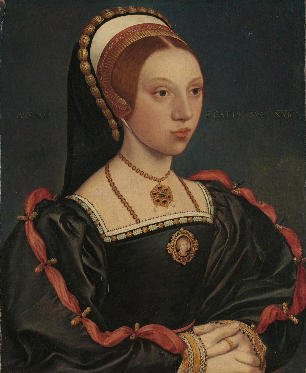 Portrait of a Young Woman, ca. 1540-45 (olje og gull på eik) av Hans (attr. to) Holbein the Younger