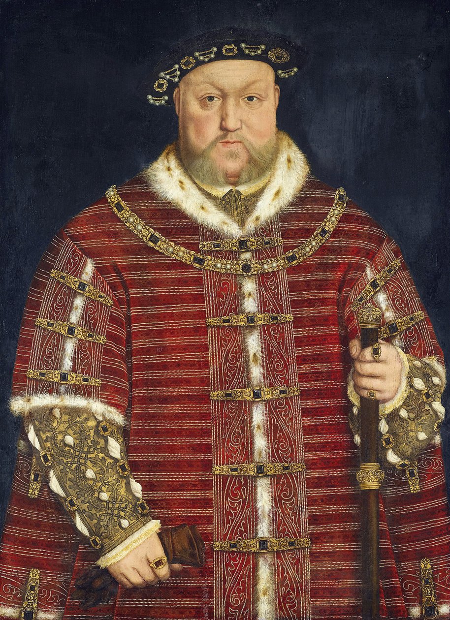 Henri VIII - Portrett av kong Henry VIII av England par Holbein, Hans, den yngre, verksted til . Olje på tre, størrelse: 93x68 av Hans (school of) Holbein