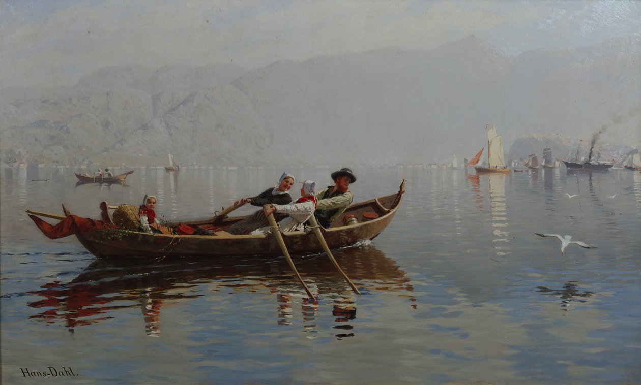 Bergen havn (olje på lerret) av Hans Andreas Dahl
