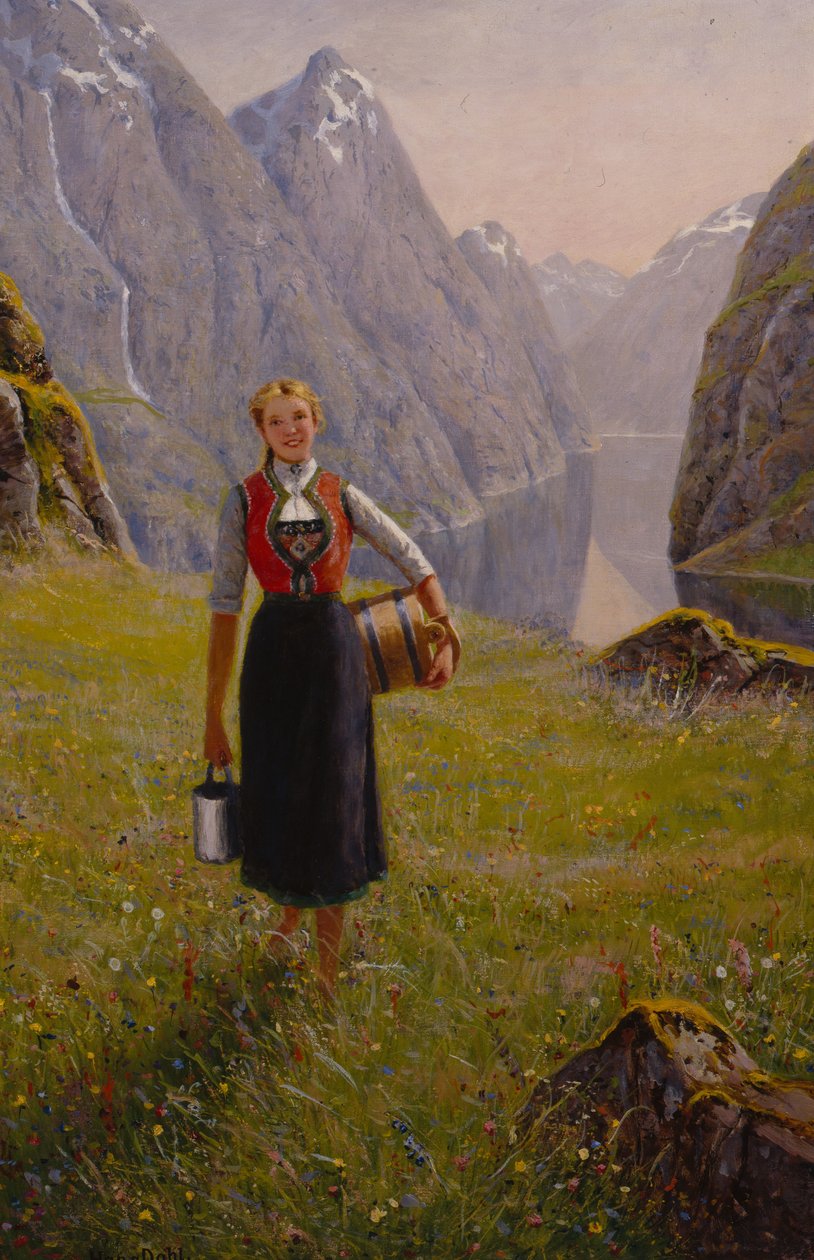 Dairymaid (olje på lerret) av Hans Andreas Dahl