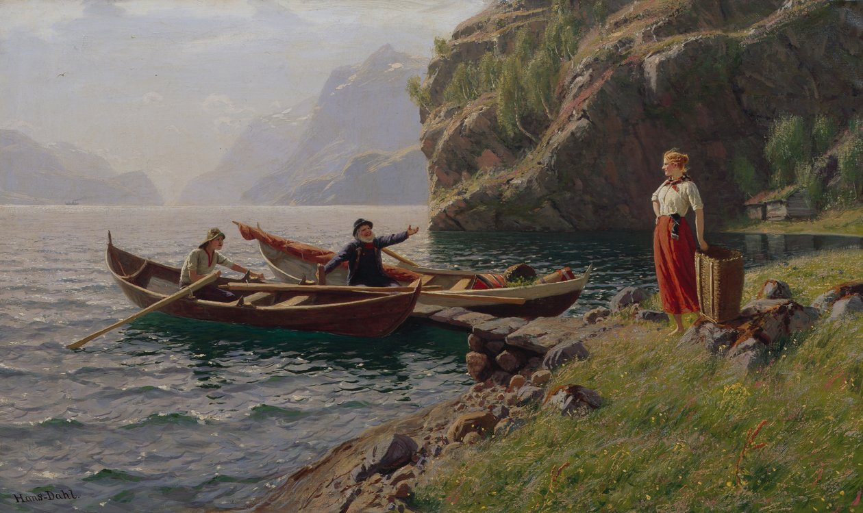 Hverdagen i fjordene (olje på lerret) av Hans Andreas Dahl