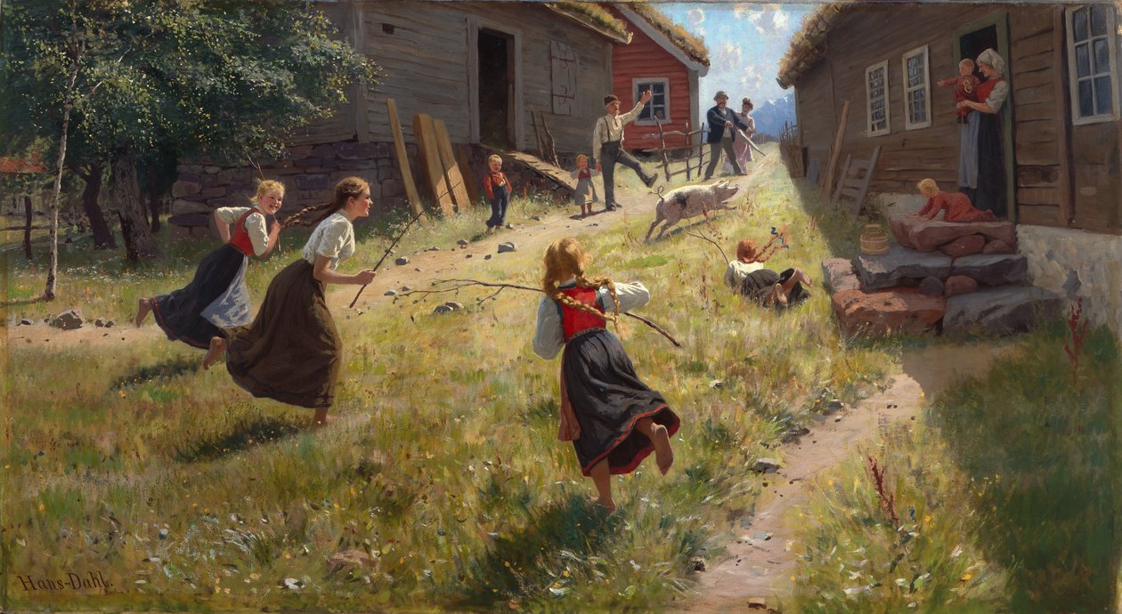 The Pig is Loose (olje på lerret) av Hans Andreas Dahl