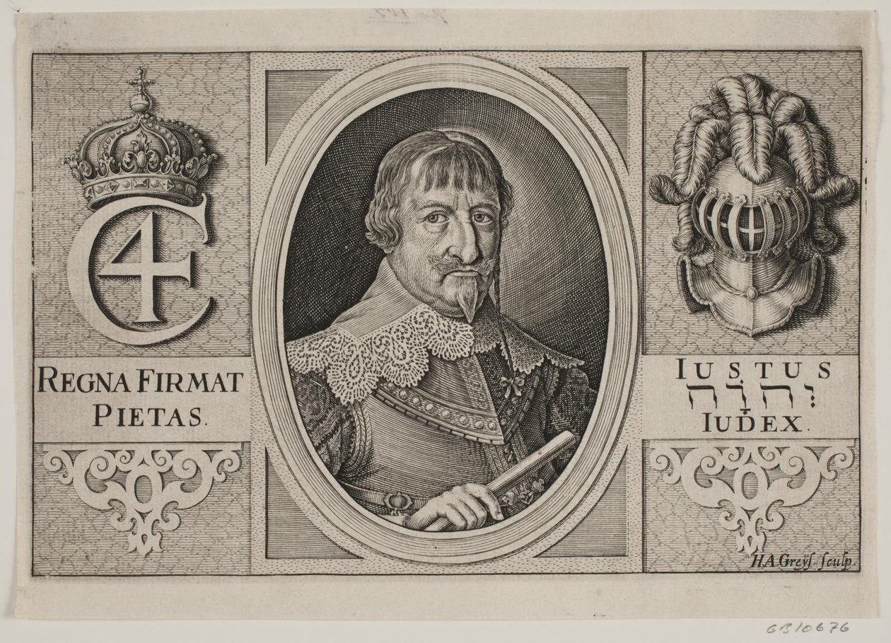 Christian IV. Illustrasjon for Peder Vinstrup, "Den danske hornblåser", 1644 av Hans Andreas Greys