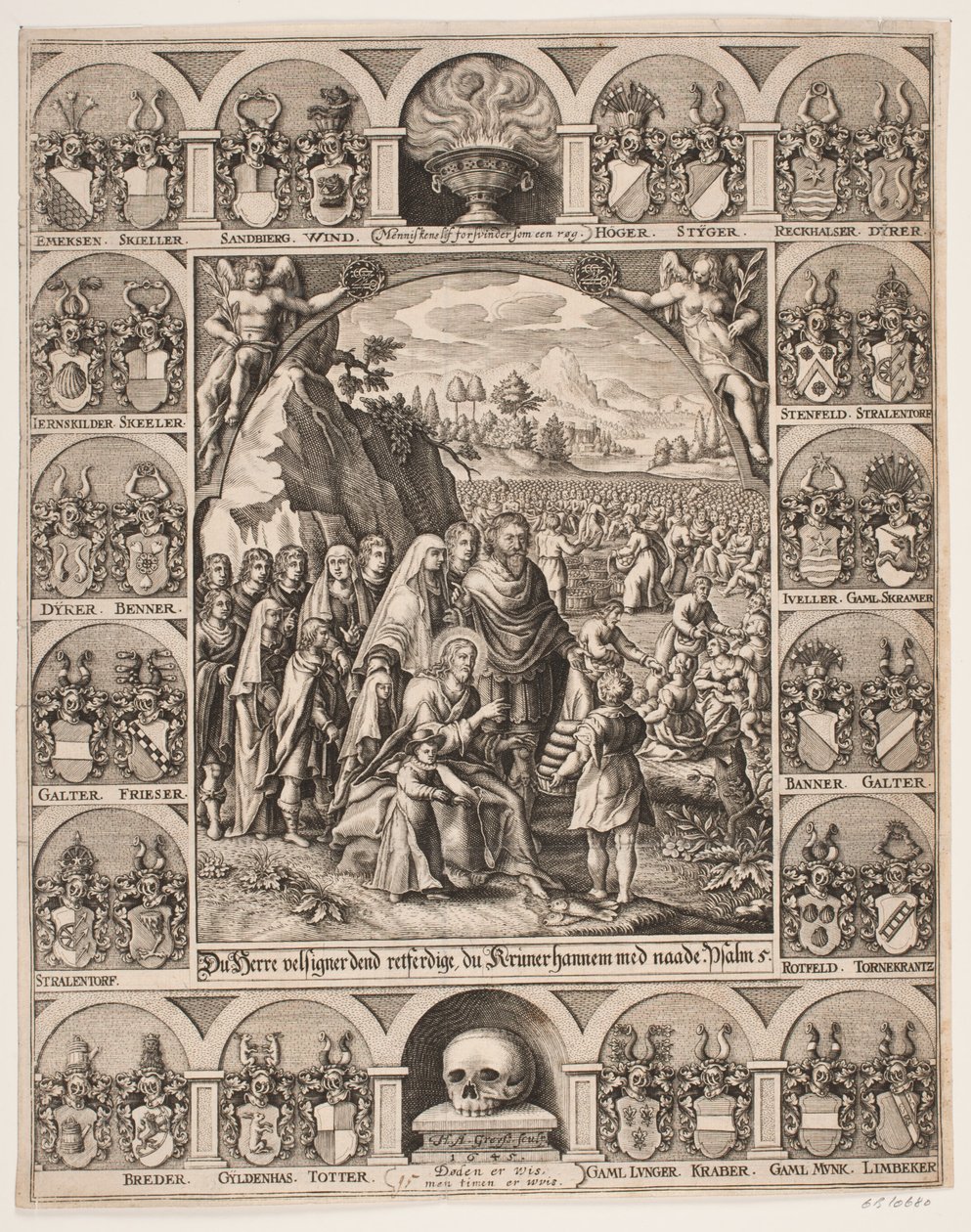 Kristus mater de 5000. Omgitt av Jørgen Vinds skjold av Hans Andreas Greys