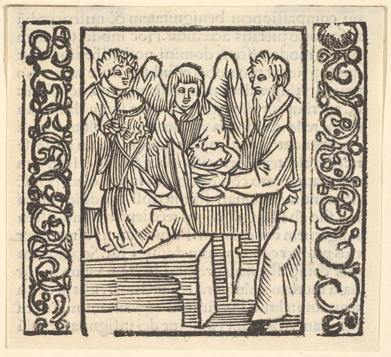 Engler servert ved et bord, illustrasjon fra Speculum Passionis, 1507, 1507. av Hans Baldung
