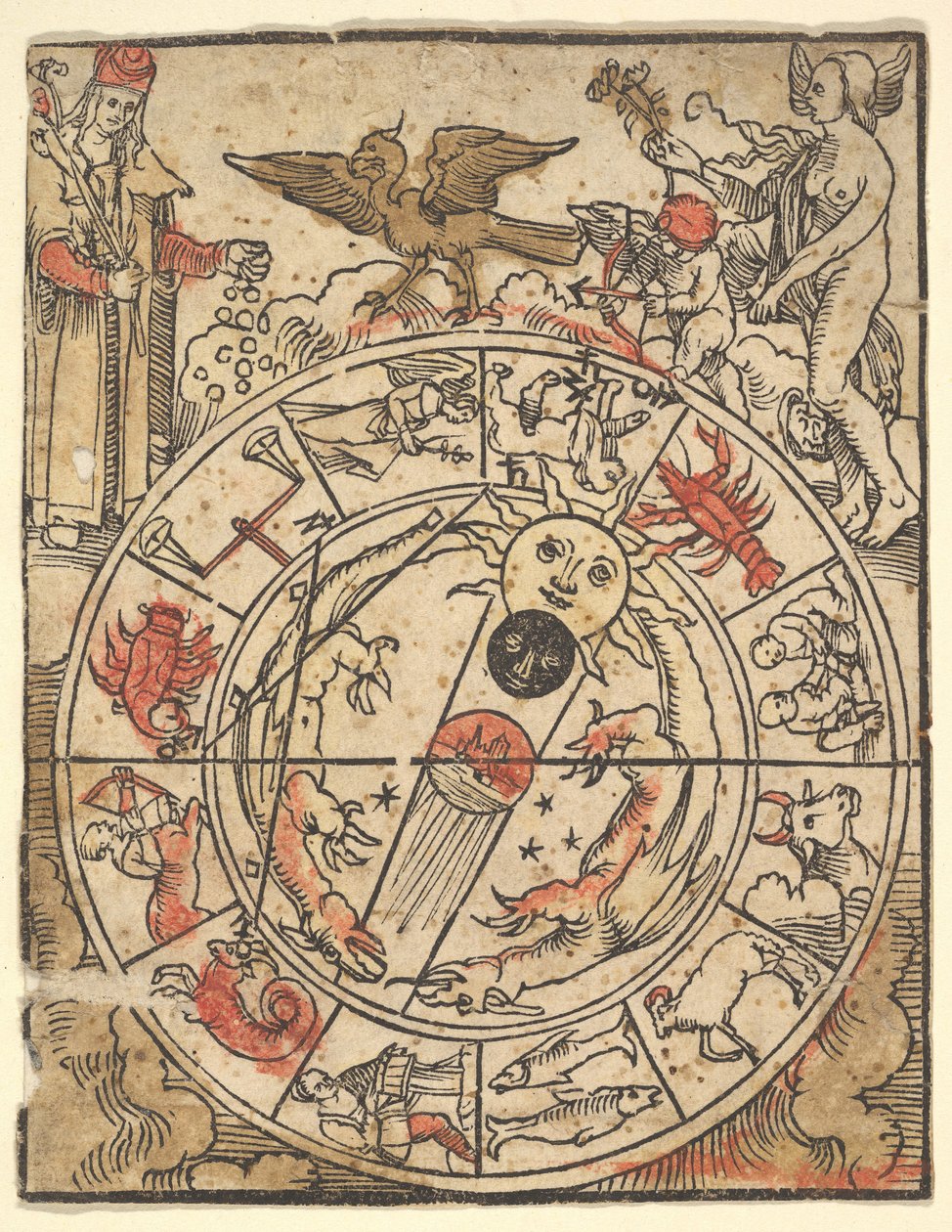 Kart over stjernetegnene med Venus, Amor og en biskopshelgen. av Hans Baldung