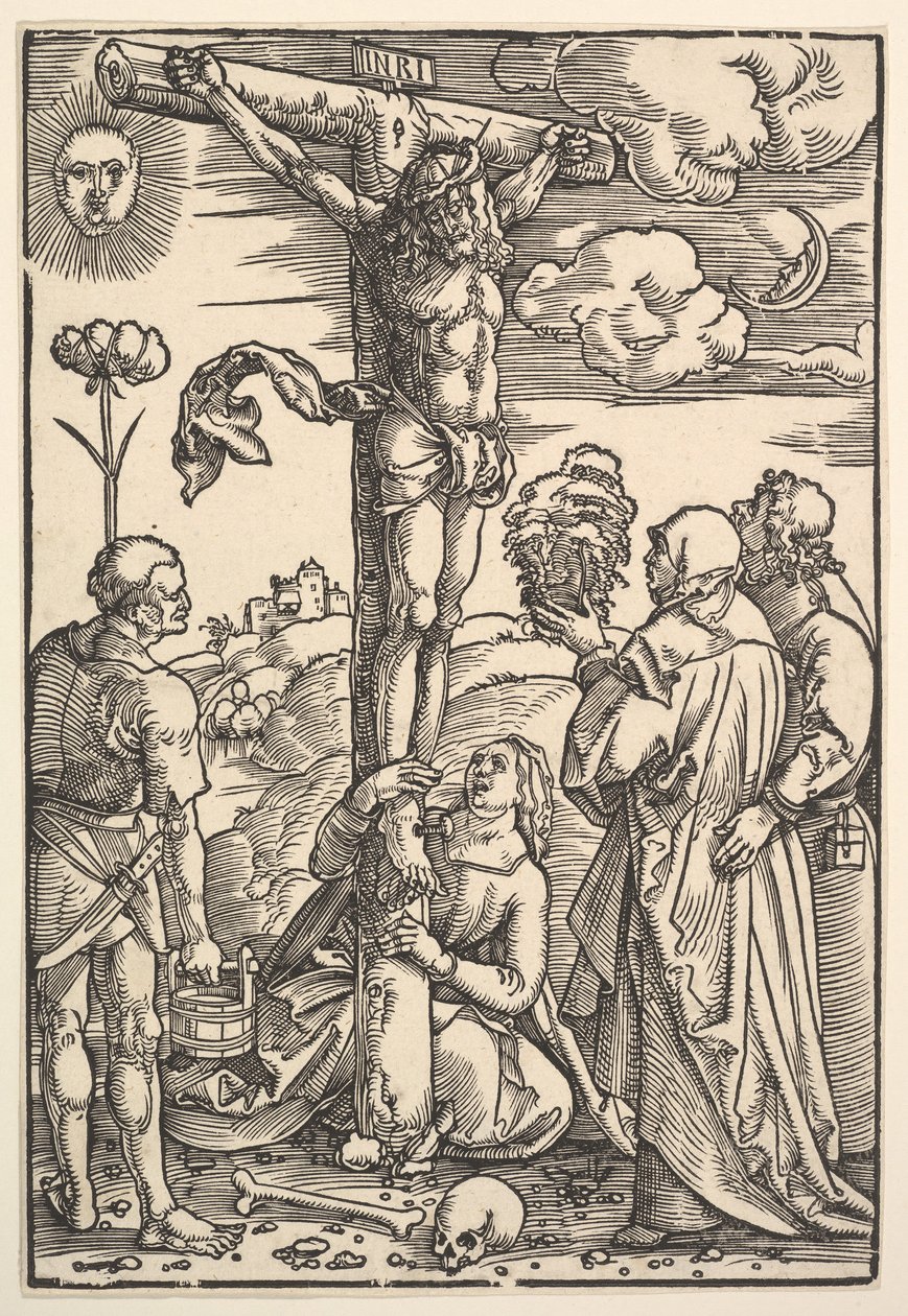 Kristus på korset med jomfruen og de hellige Longinus, Maria Magdalena og Johannes, 1505. av Hans Baldung