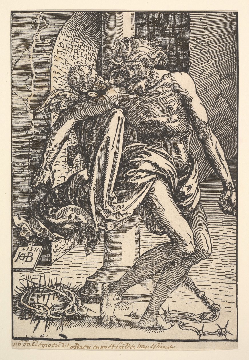 Kristus med torturinstrumentene støttet av en liten engel, 1517. av Hans Baldung