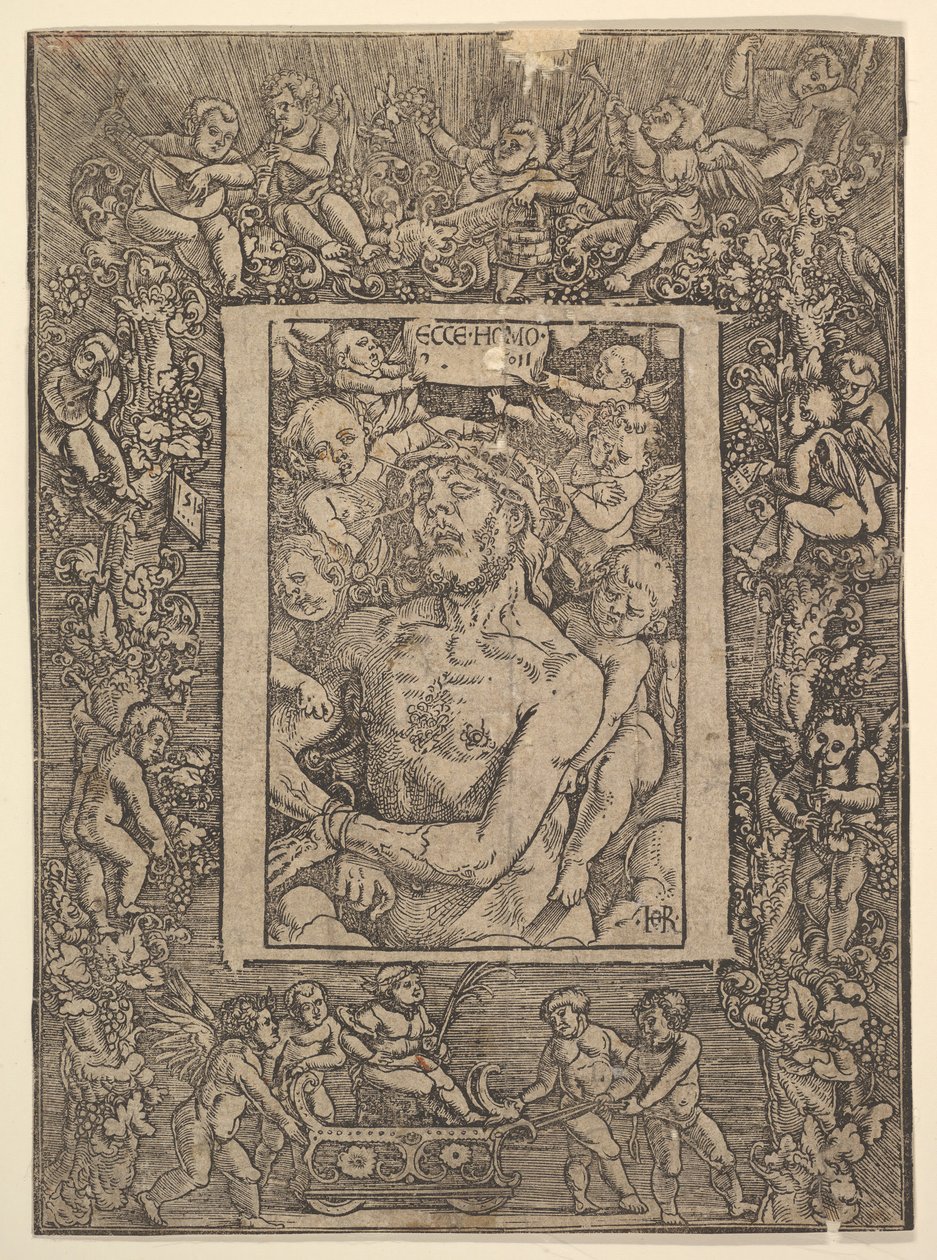 Ecce Homo med dekorativ kant som viser Bacchus triumf, 1511. av Hans Baldung