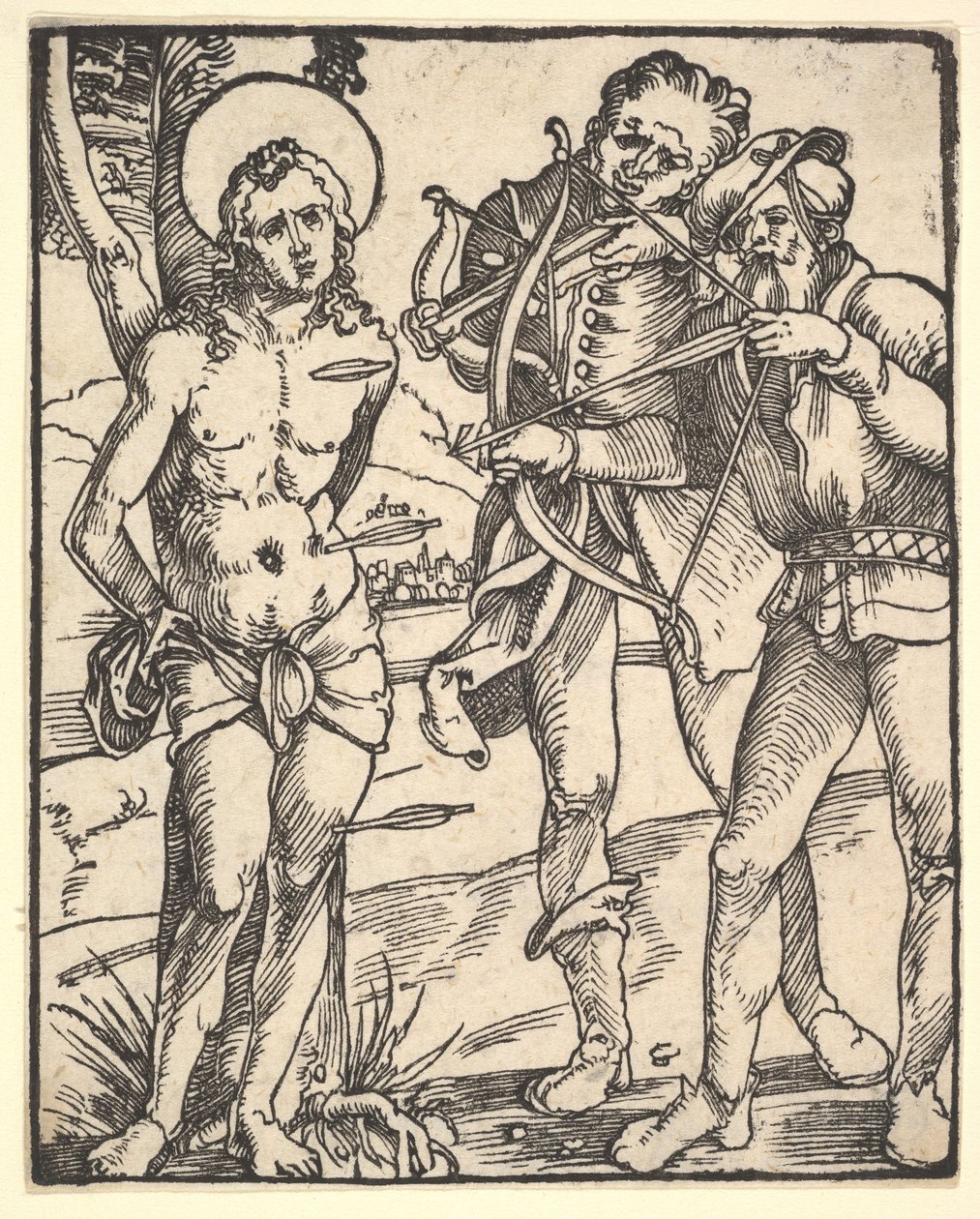 Martyrdøden til St. Sebastian med to armbrøstmenn. av Hans Baldung