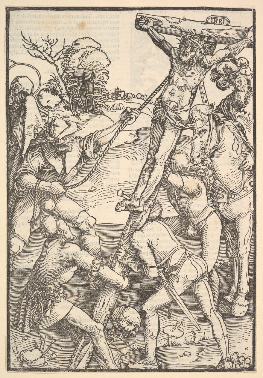 The Raising of the Cross, verso: The Raising of the Cross, fra Speculum Passionis Domini ..., 1507. av Hans Baldung
