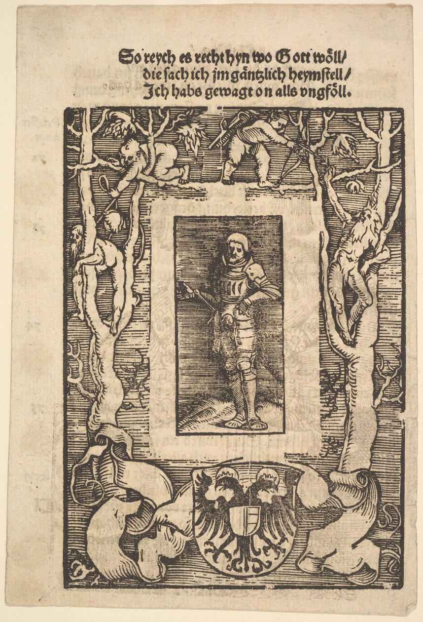 Tittel Border with Man in Armor in Center, 1513. av Hans Baldung